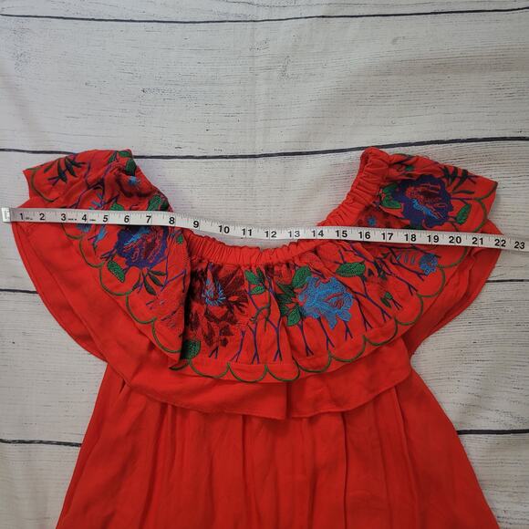 Altar’d State Size S Red Embroidered Off Shoulder Dress Boho Floral Summer - Picture 7 of 9